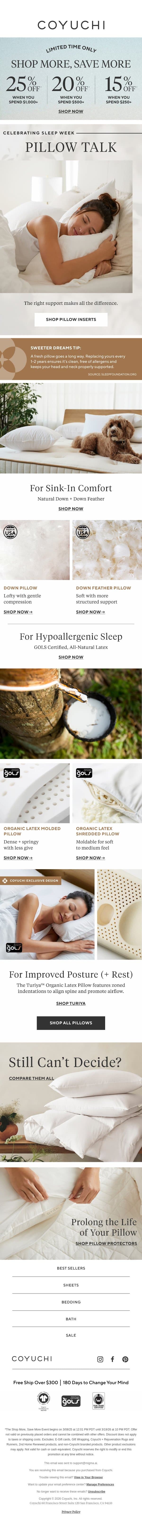 Better Pillow, Better Sleep | Up to 25% Off email from Coyuchi screenshot
