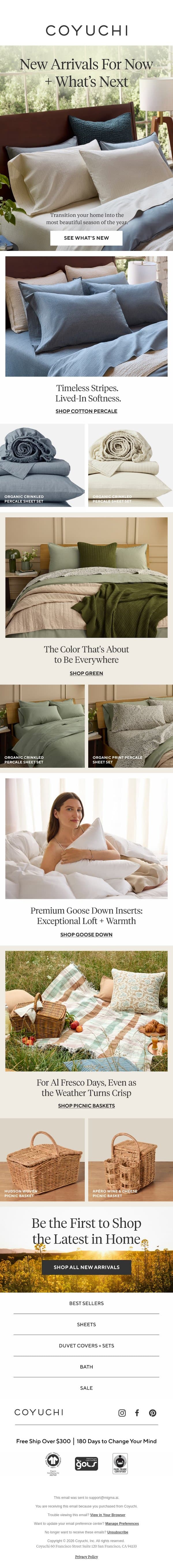 New Essentials You Need, Now + Next Season email from Coyuchi screenshot