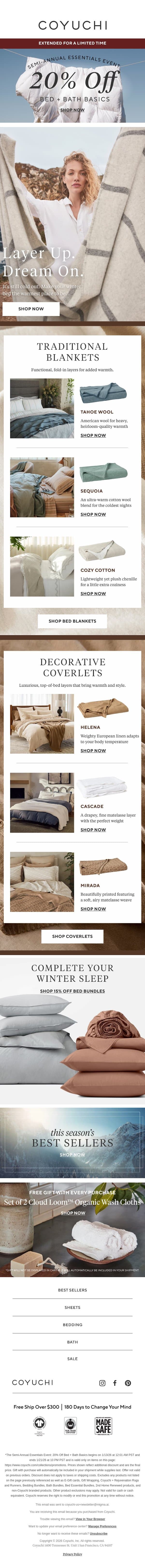 Make Your Bed the Coziest Place to Be email from Coyuchi screenshot
