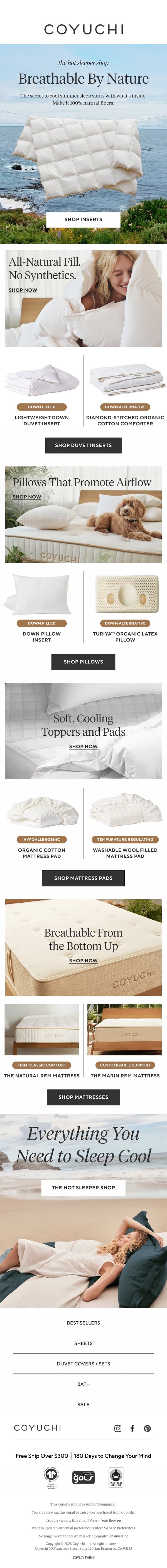Discover the Secret to Cool Summer Sleep email from Coyuchi screenshot