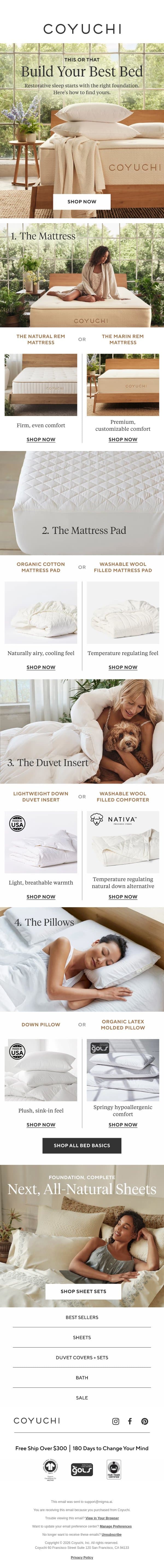 This or That: How to Build Your Best Bed Ever email from Coyuchi screenshot