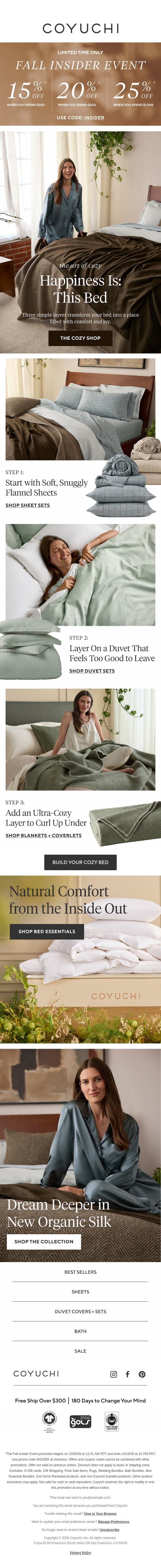 Up to 25% Off Bedding That Brings Joy email from Coyuchi screenshot