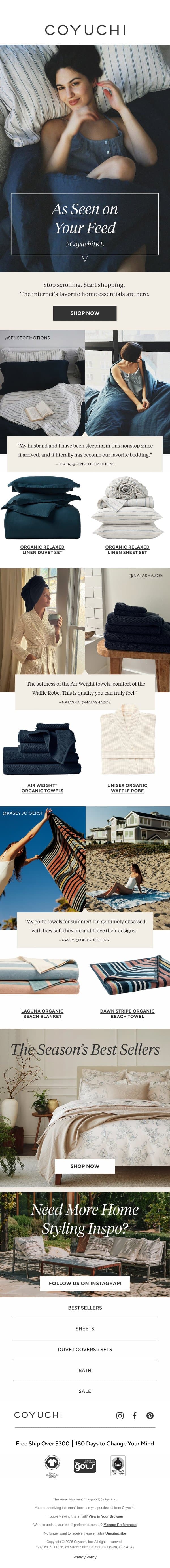 Spotted: New Summer Arrivals the Internet Loves email from Coyuchi screenshot