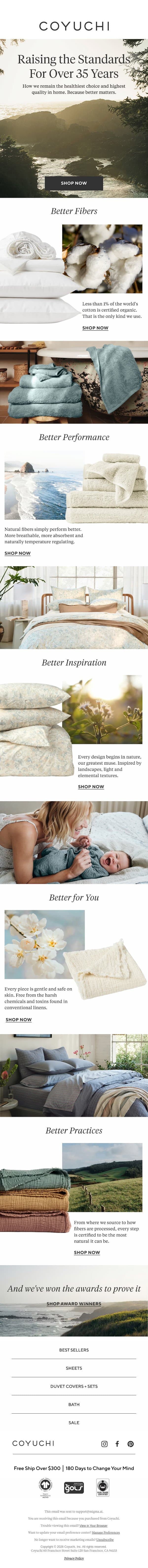 Why a Better Choice Matters for Your Home email from Coyuchi screenshot