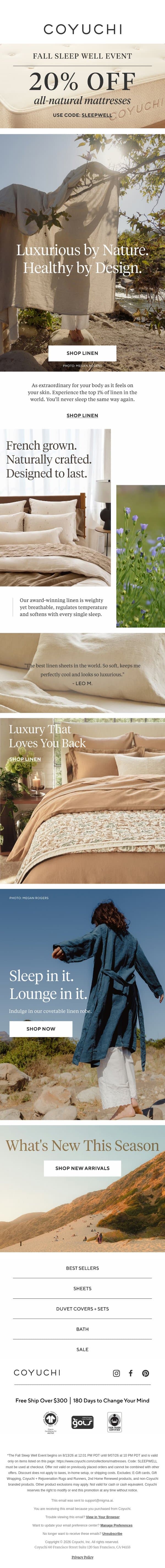 The Best Linen Sheets in the World. Really. email from Coyuchi screenshot
