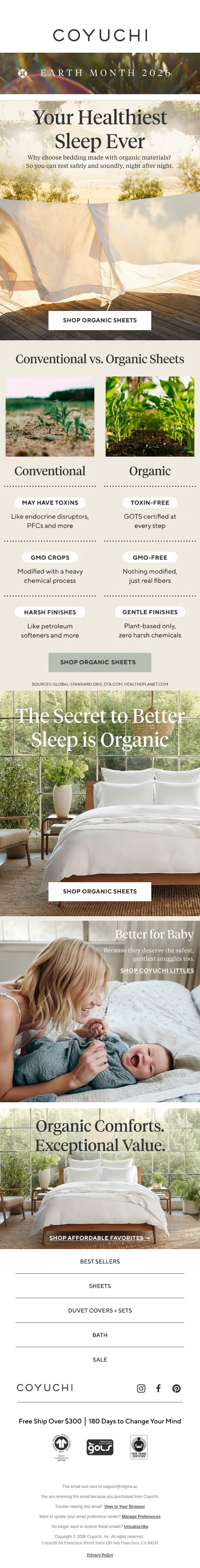 Your Healthiest Sleep Begins Here email from Coyuchi screenshot
