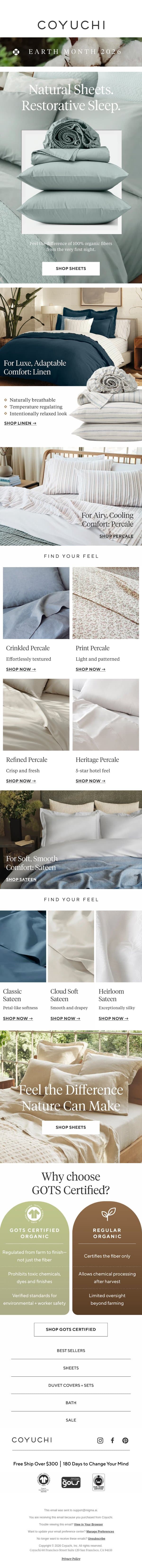 The Natural Fix for Better Sleep email from Coyuchi screenshot