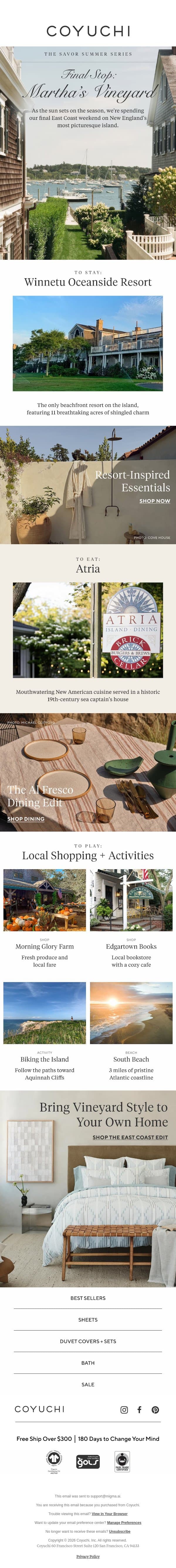 Charming New England Style, at Home + Away email from Coyuchi screenshot