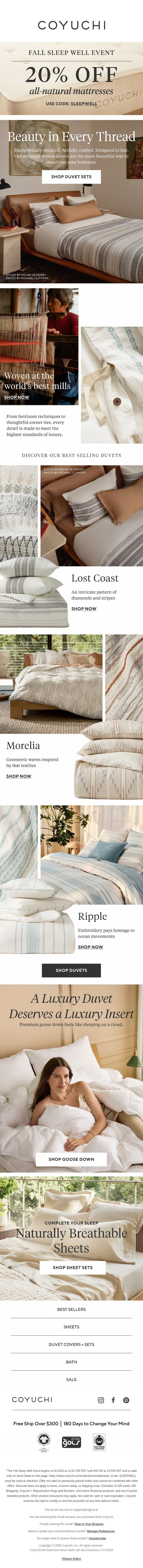 Suddenly, Your Bedroom is Beautifully Transformed email from Coyuchi screenshot