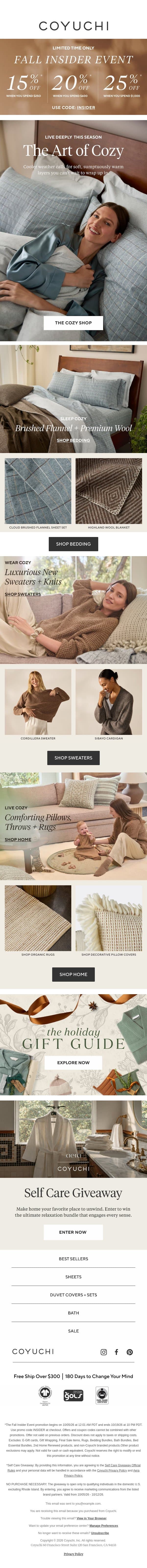 Ready to Get Cozy With Up to 25% Off? email from Coyuchi screenshot