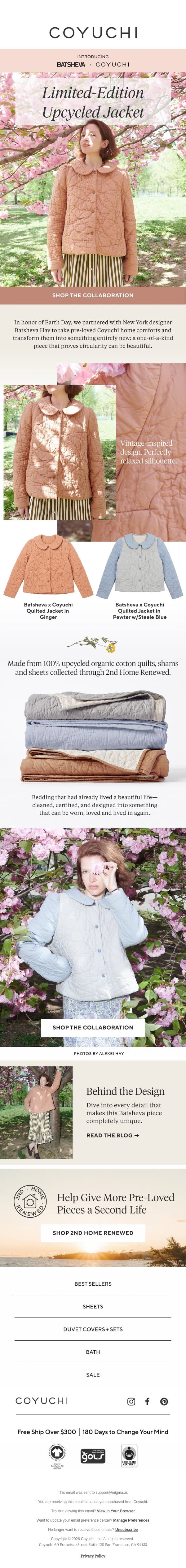 Introducing a Limited-Edition Jacket by Batsheva Hay email from Coyuchi screenshot