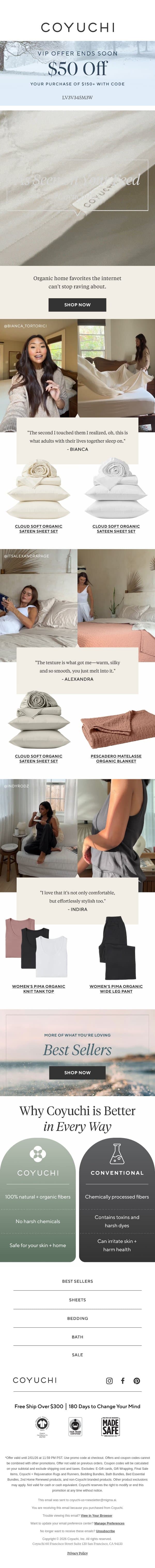 The Bedding That's Breaking the Internet email from Coyuchi screenshot