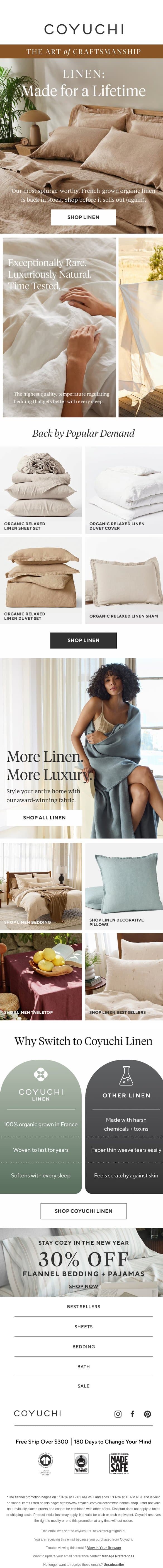 The Wait is Over: Linen is Back email from Coyuchi screenshot