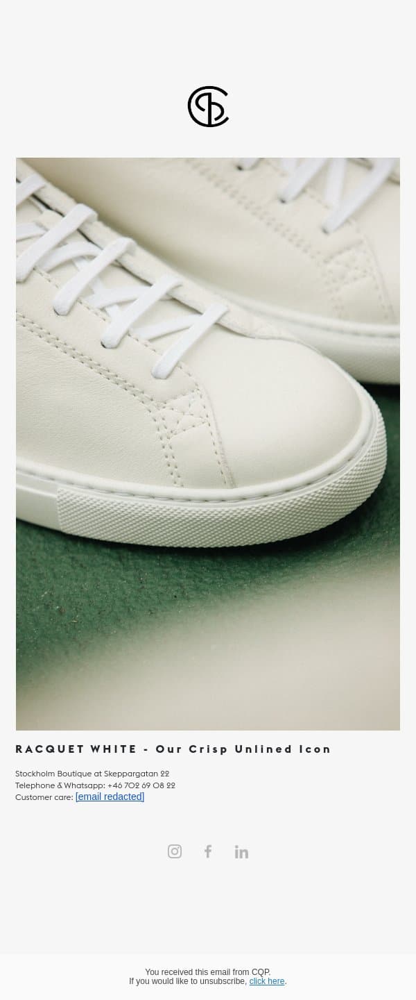 RACQUET WHITE - Our Crisp Unlined Icon email from CQP screenshot