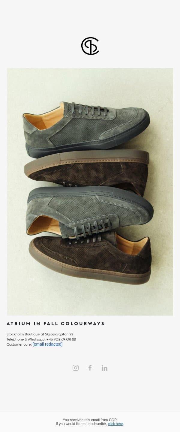 ATRIUM In Fall Colourways email from CQP screenshot