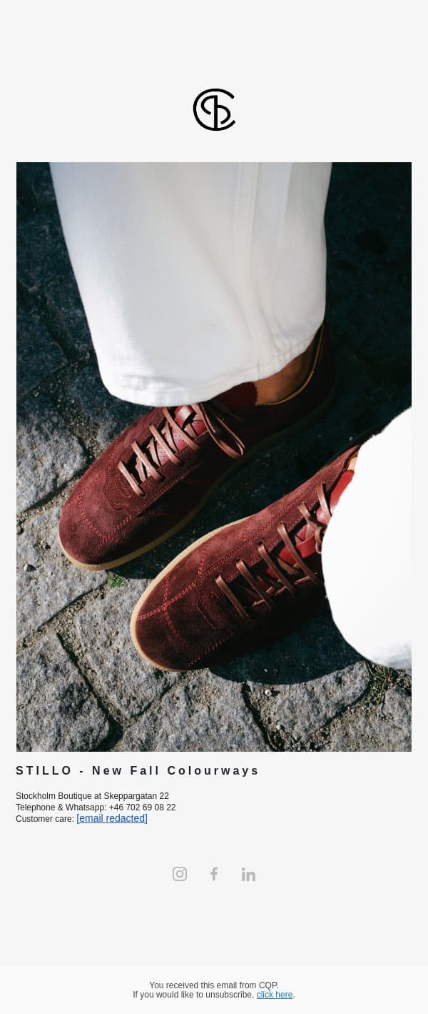 STILLO - New fall colourways email from CQP screenshot