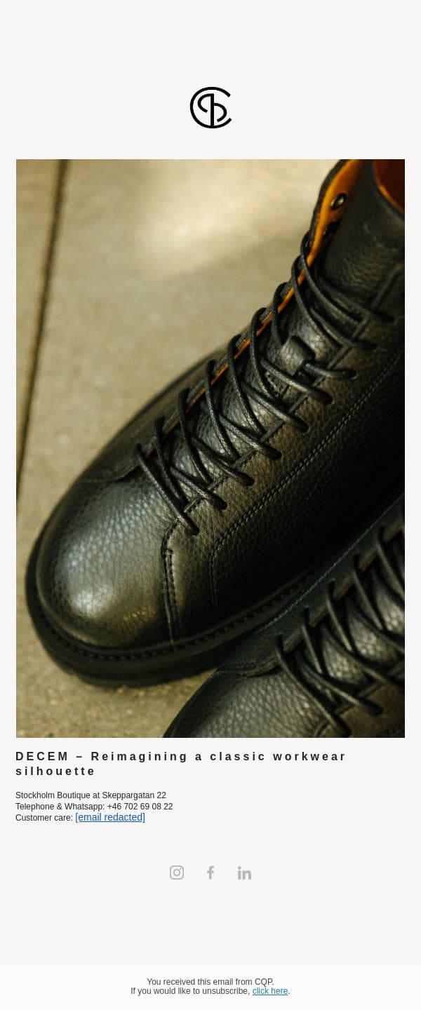 DECEM - Reimagining a classic workwear silhouette email from CQP screenshot