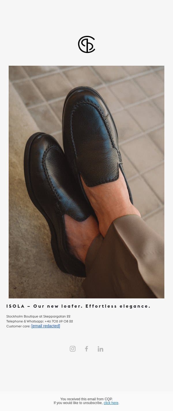 Introducing ISOLA – Our new loafer email from CQP screenshot