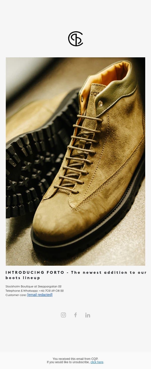 Introducing FORTO - The newest addition to our boots lineup email from CQP screenshot