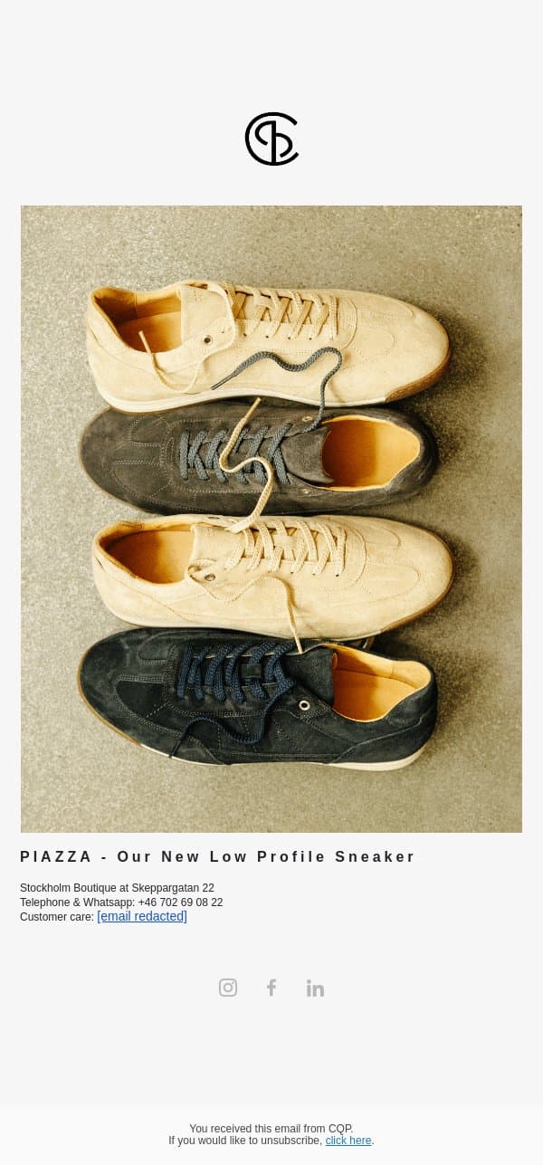 Introducing PIAZZA - Our new low profile sneaker email from CQP screenshot