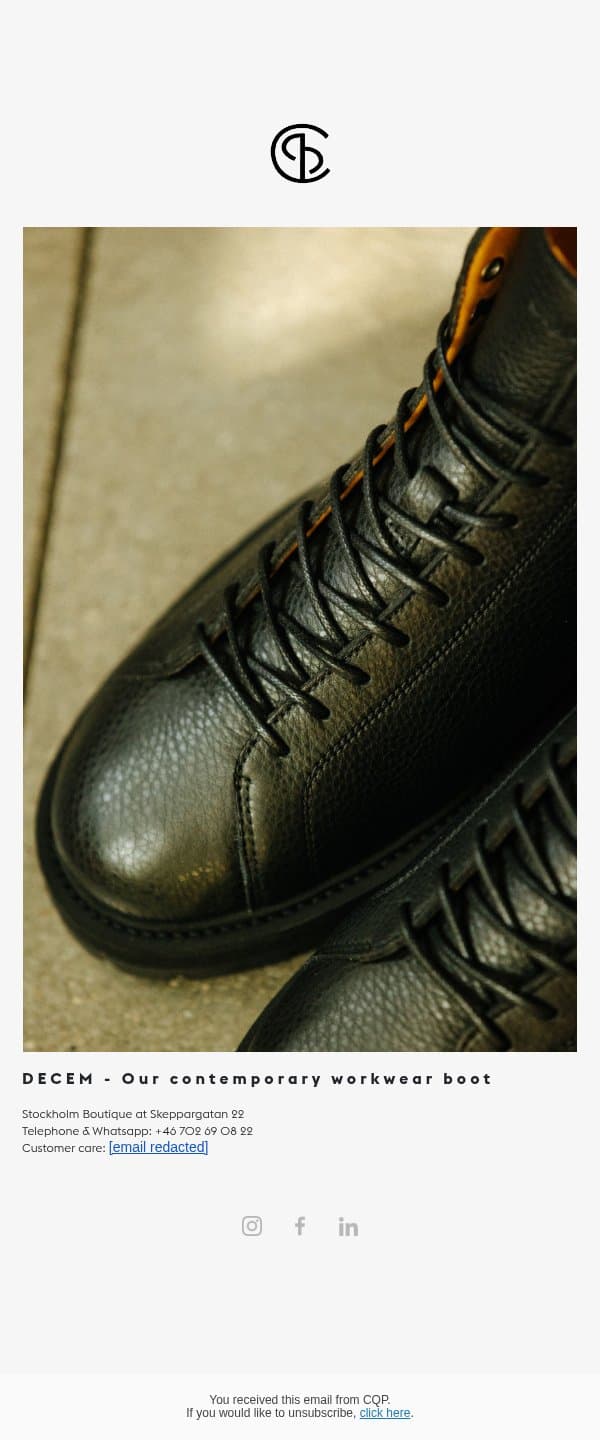 DECEM - Our contemporary workwear boot email from CQP screenshot