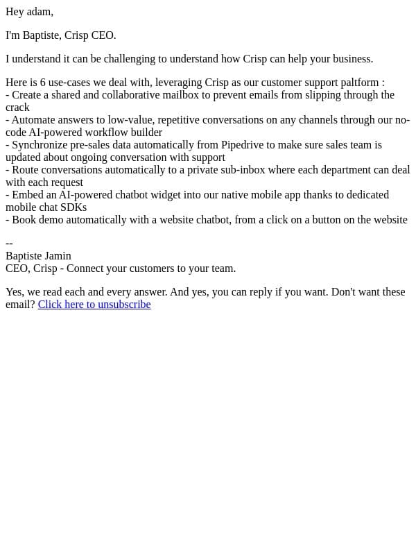 Our best kept secrets to get you started email from Crisp screenshot
