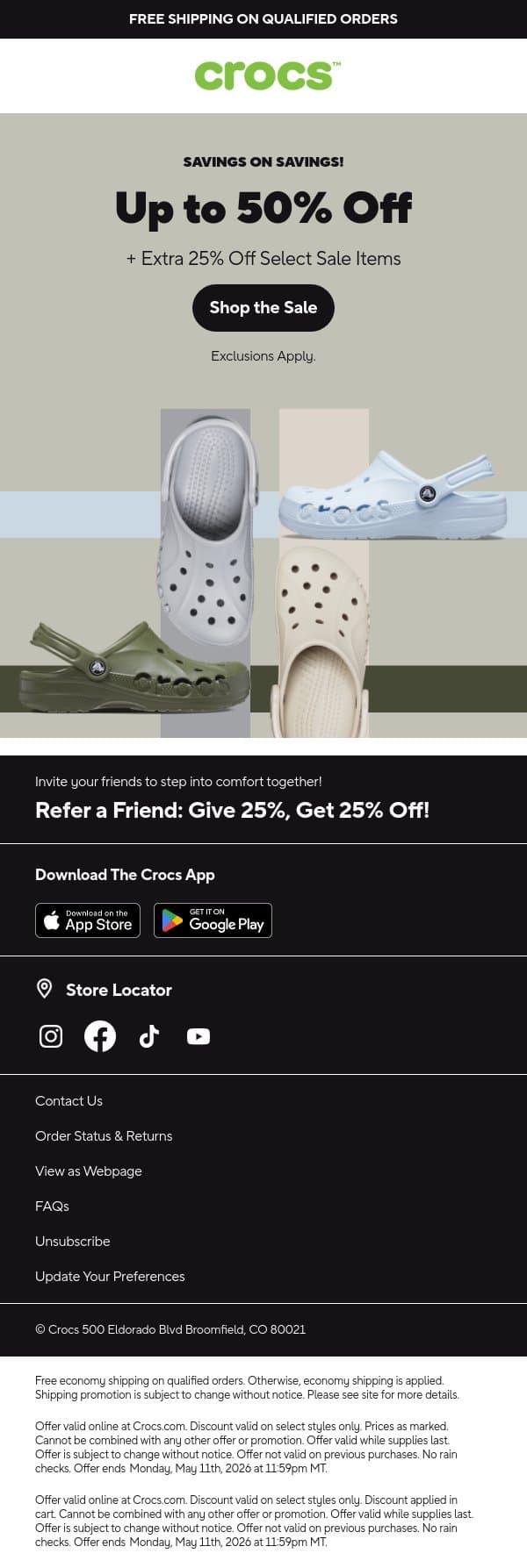 Summer Wardrobe 🤝 Up to 50% off! email from Crocs screenshot