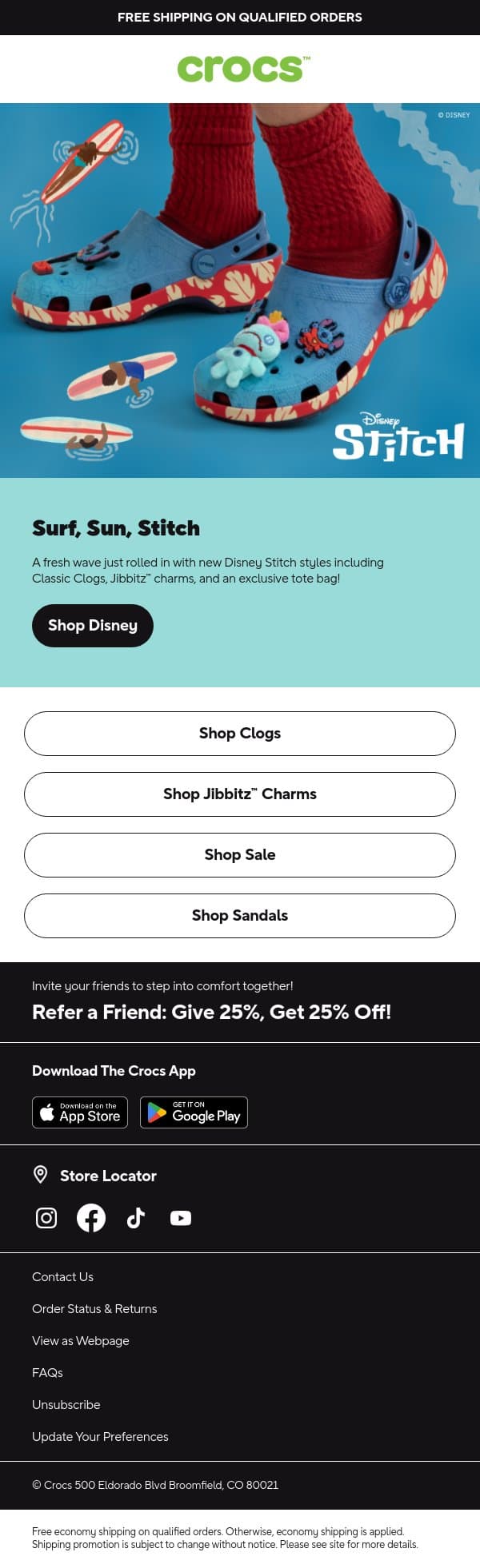 New Stitch styles just rolled in 🌊 email from Crocs screenshot