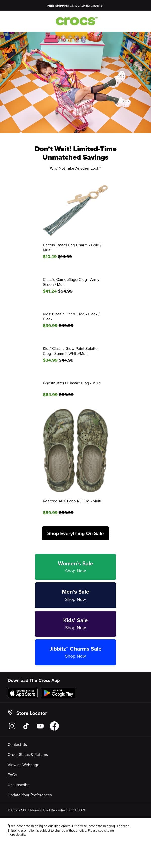 Unbelievable Savings Alert: Limited Time Price Drop! email from Crocs screenshot