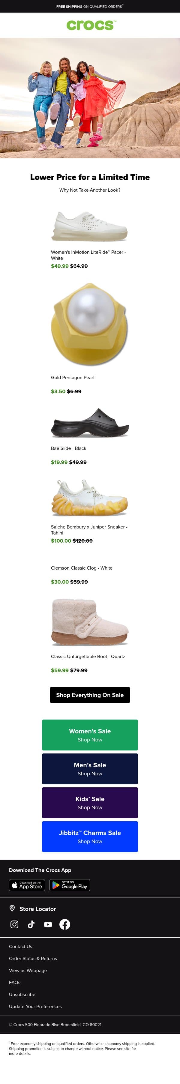 We've dropped the price for a limited time. email from Crocs screenshot