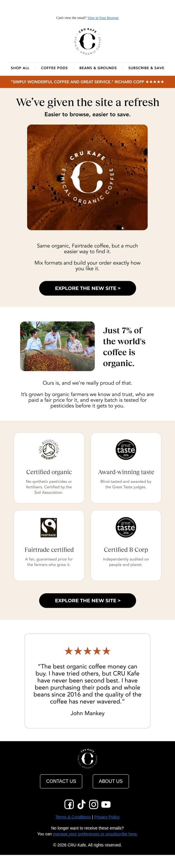 Did you notice? 👀 email from Cru Kafé screenshot