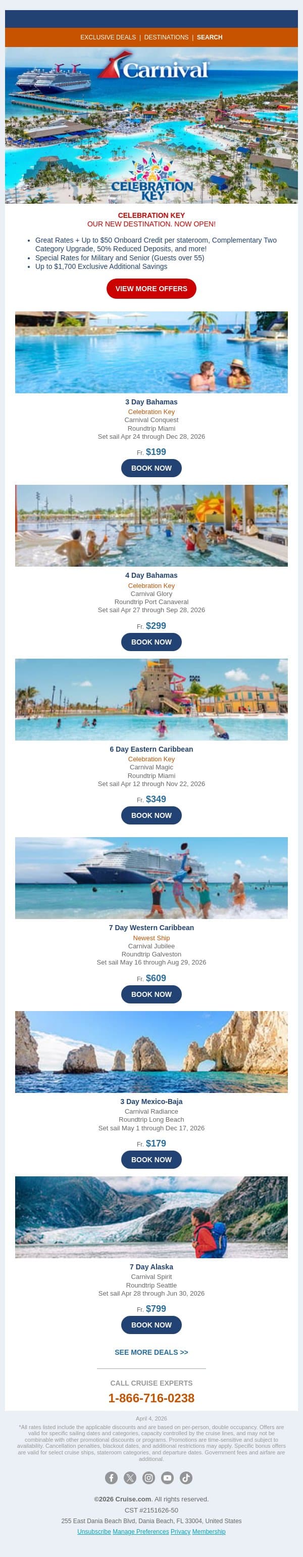HURRY! Carnival Cruise Deals As Low As $179 email from Cruise screenshot