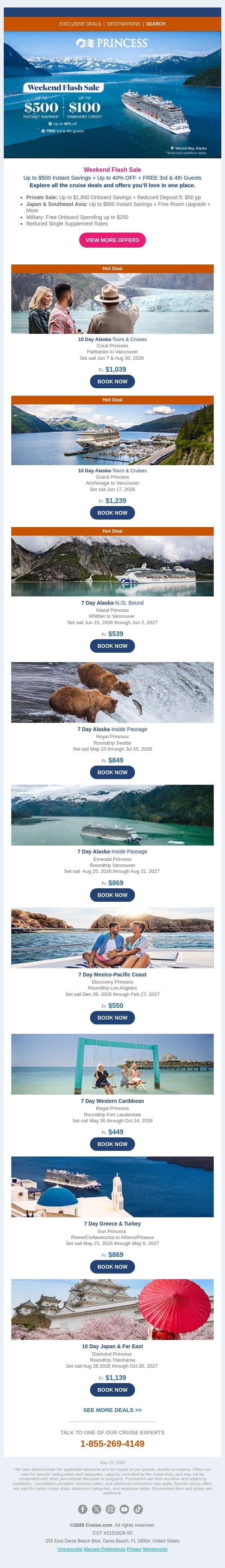 Weekend Flash Sale: Up to $500 Savings + Up to 40% OFF on Princess Cruises email from Cruise screenshot