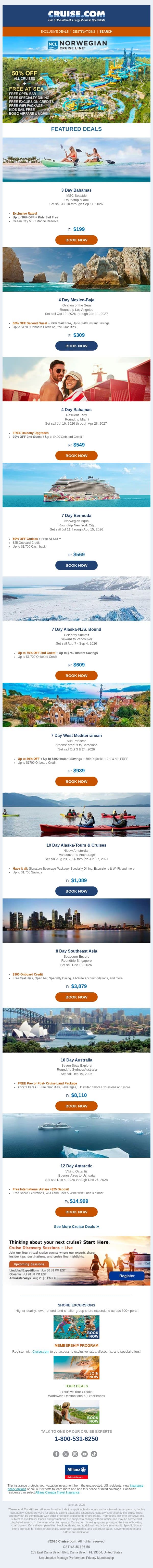 🛳️ Book Now: Up to 50% OFF, $1,700 Onboard Credit & more email from Cruise screenshot