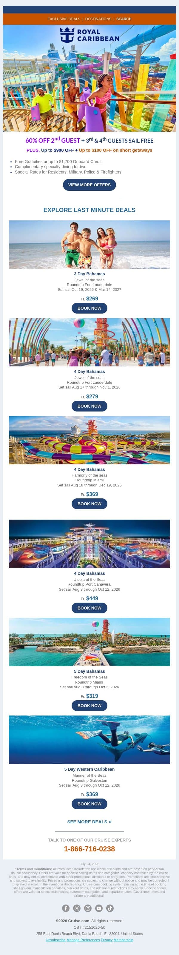 😎Exclusive Last-Minute Cruise Deals on Royal Caribbean email from Cruise screenshot