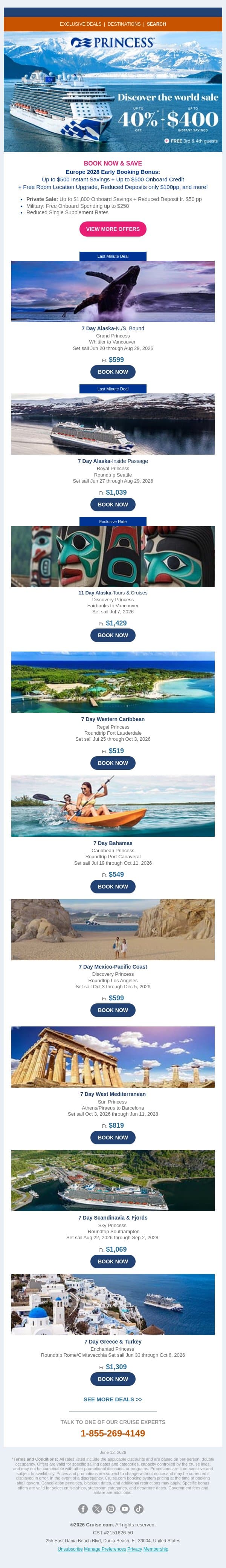 Up to 40% OFF + Up to $400 Savings on Princess Cruises email from Cruise screenshot