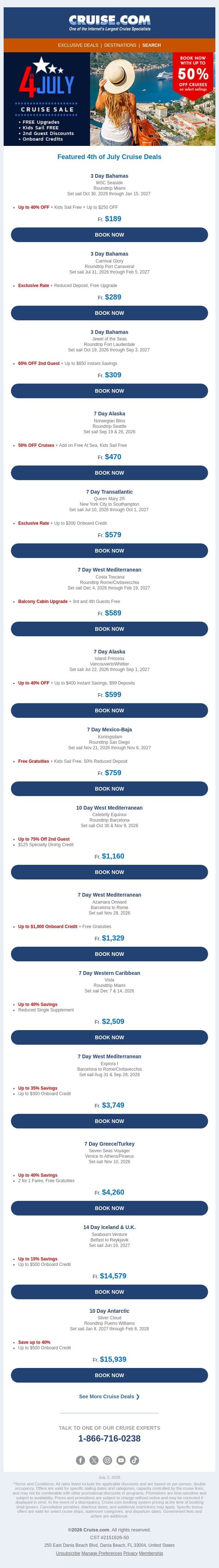 🎇 4th OF JULY CRUISE SALE 🛳️ email from Cruise screenshot