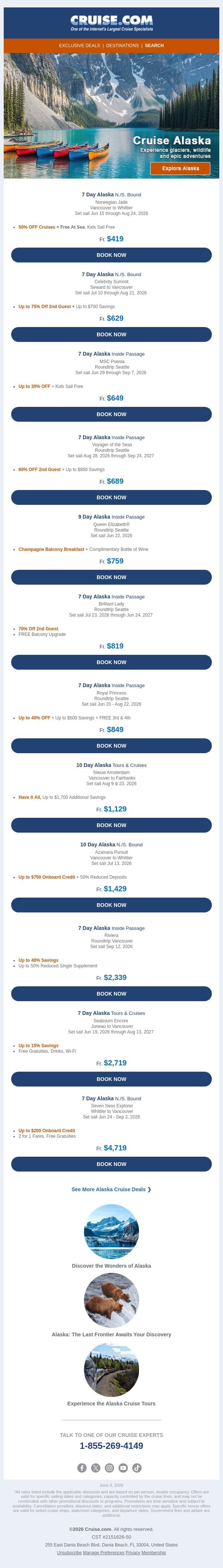 ⛰️🐻 Set Sail with 50% Off Alaska Cruises! email from Cruise screenshot