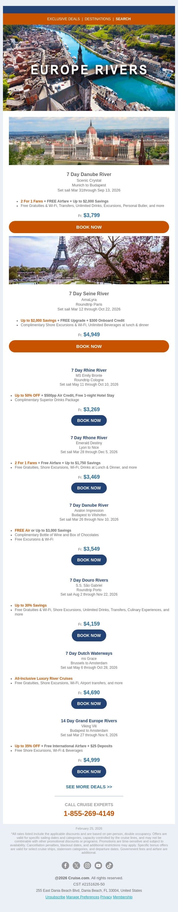 Must-See Europe River Cruises Just for You email from Cruise screenshot