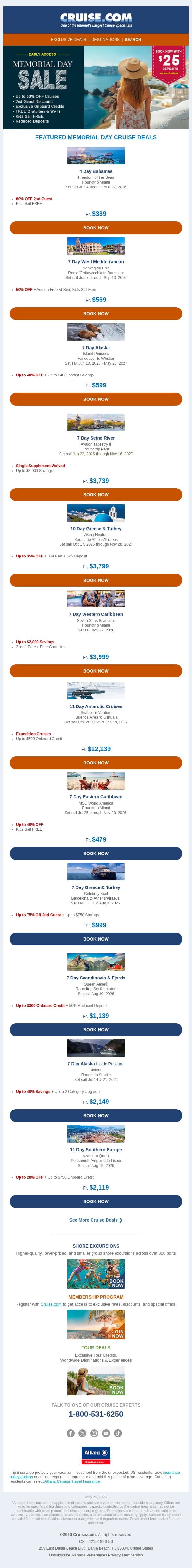 🛳️ Memorial Day Cruise Sale! email from Cruise screenshot