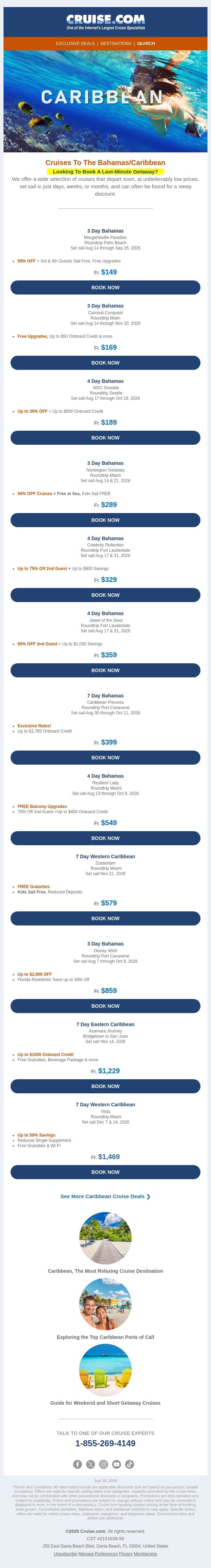 🏖️ Caribbean Last-Minute Cruise Deals starting from $149 email from Cruise screenshot
