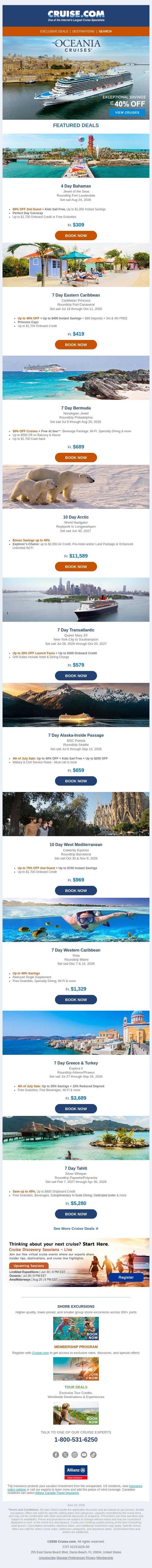 🛳️ Set Sail with Up to $2,000 Savings & Free Perks! email from Cruise screenshot