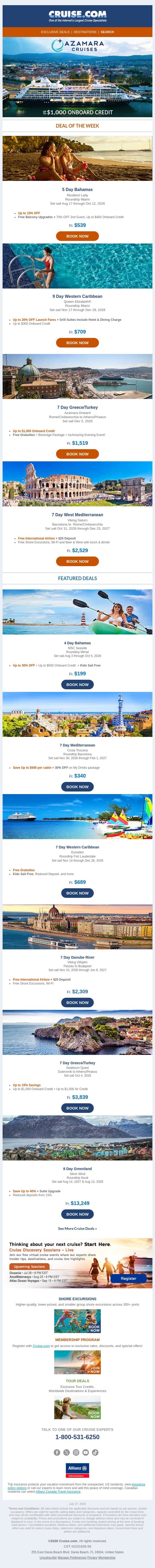 🌴 Cruise Deals: Enjoy Free Gratuities & Free Room Upgrades! email from Cruise screenshot