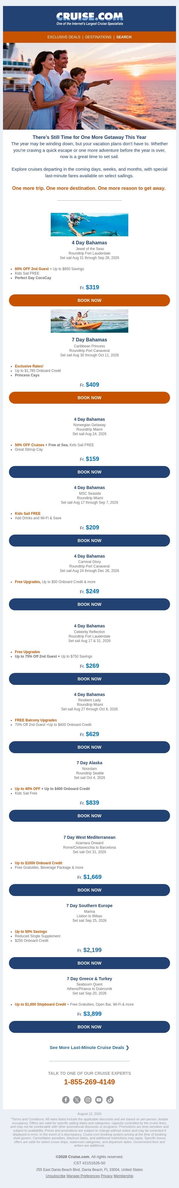 🛳️ Last-Minute Cruise Getaways: Exclusive Discounts Await! email from Cruise screenshot