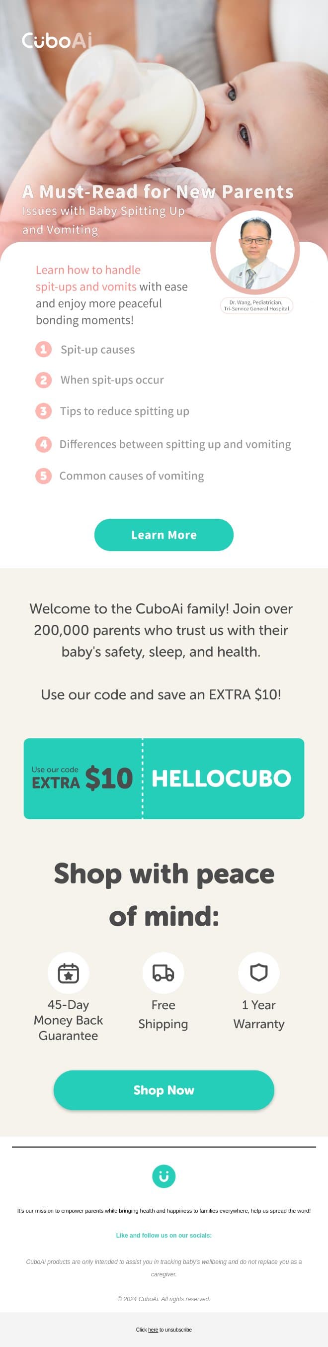 Baby Spitting Up & Vomiting Care Tips for New Parents 🐣 email from Cubo Ai screenshot
