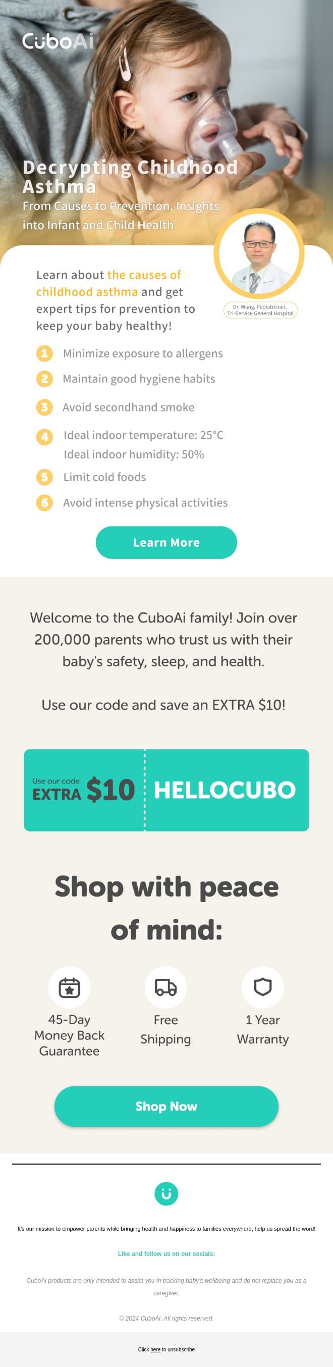 ✨ A Guide to Preventing Childhood Asthma ✨ email from Cubo Ai screenshot