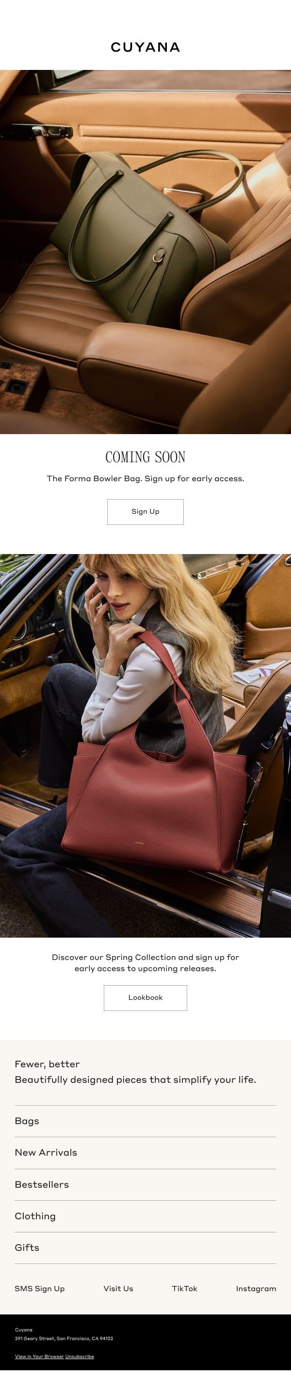 Launching Soon email from Cuyana screenshot