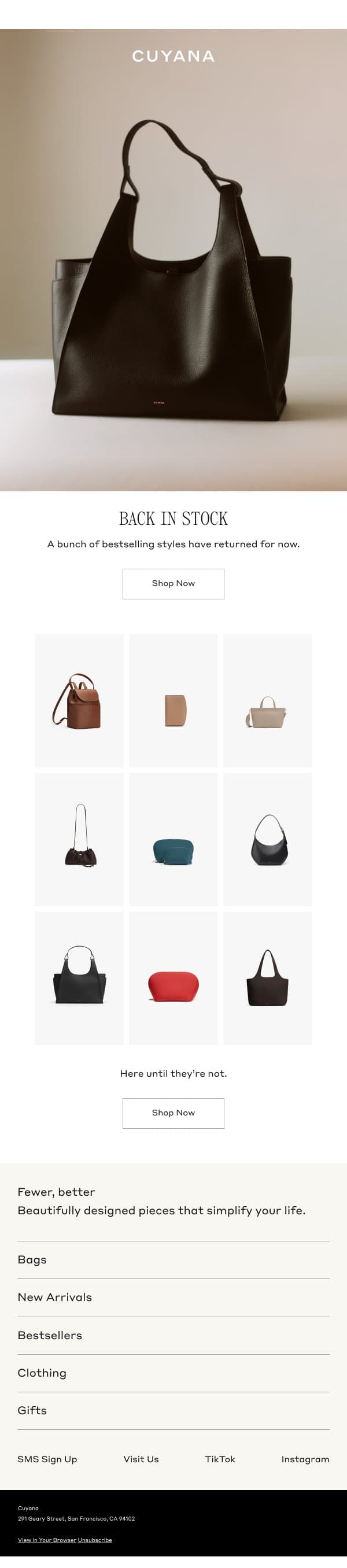 Back in Stock Alert email from Cuyana screenshot