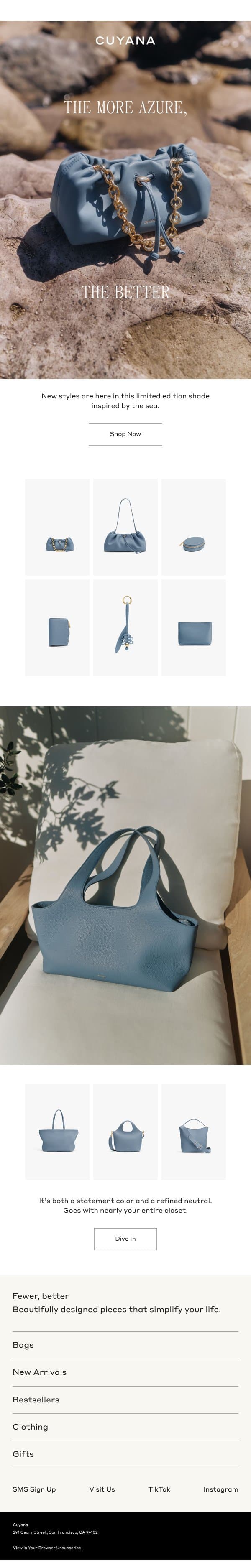 New Styles in Azure email from Cuyana screenshot
