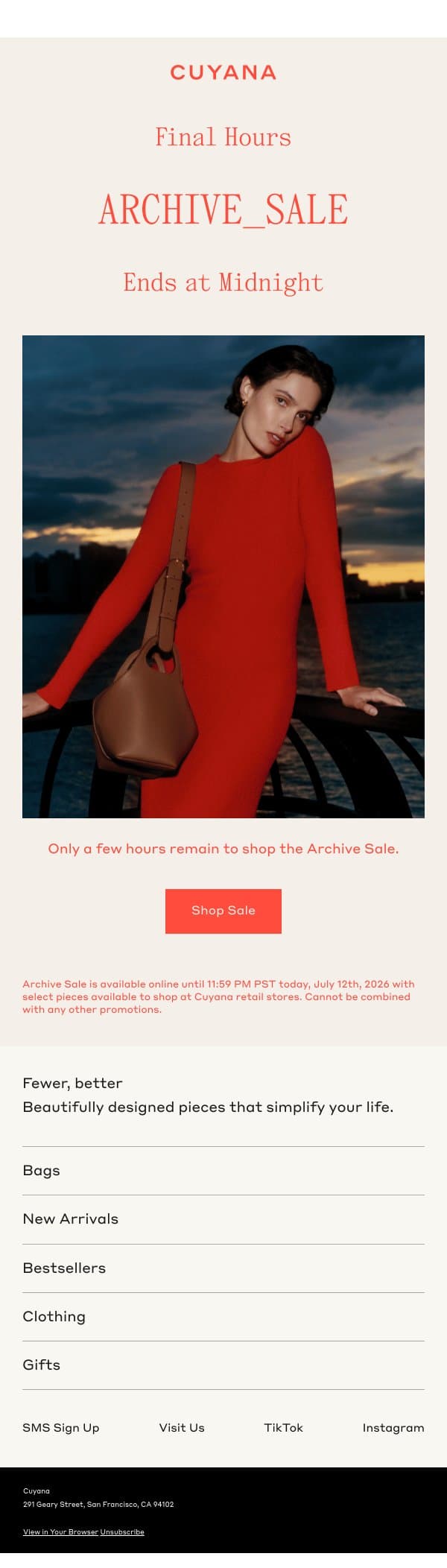 Last Call for Archive Sale email from Cuyana screenshot